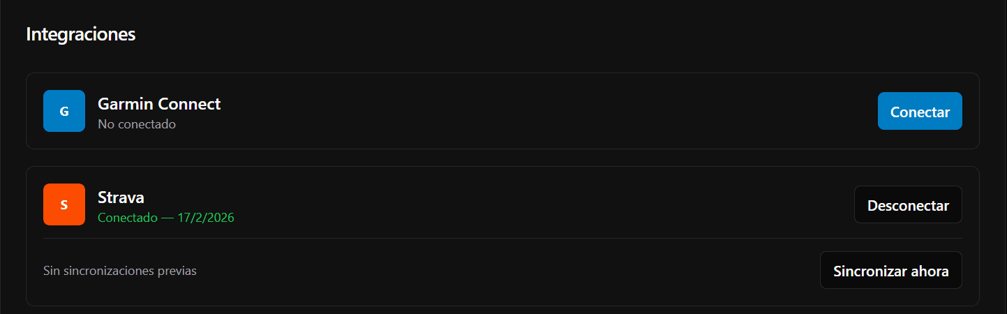 Actividades importadas con métricas y comparación al plan