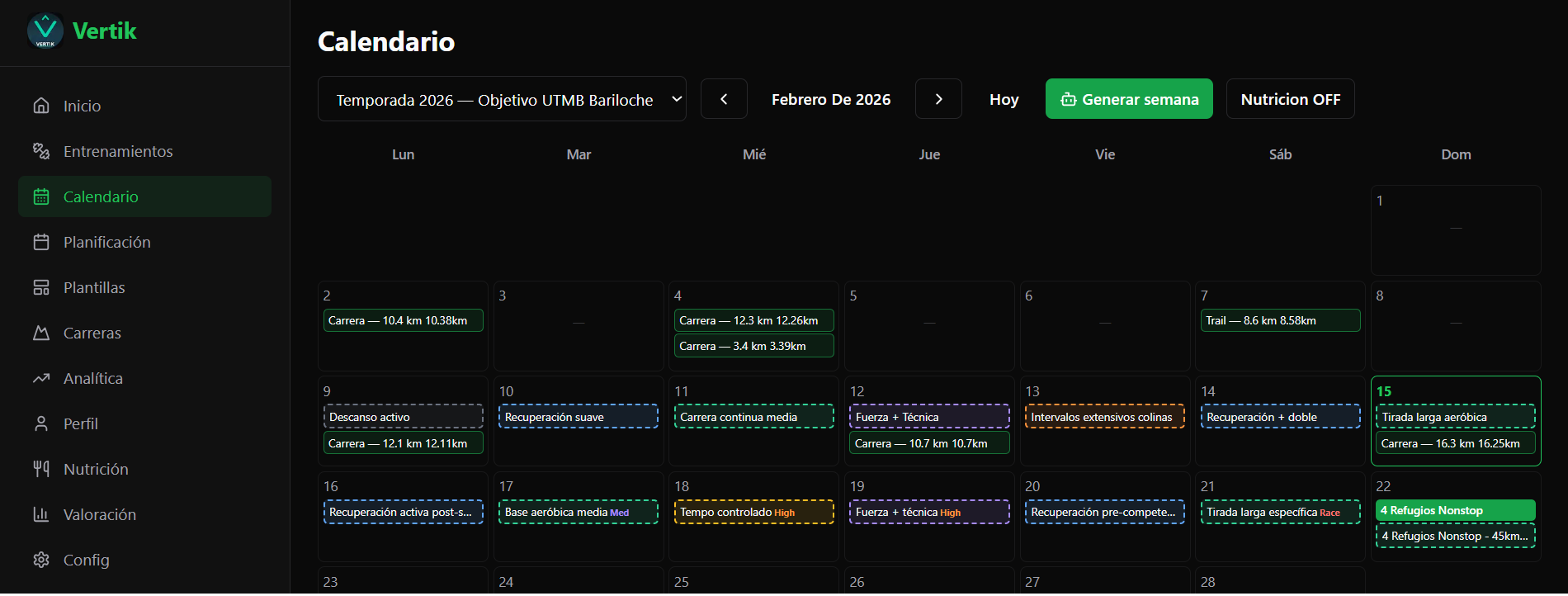 Calendario de sesiones